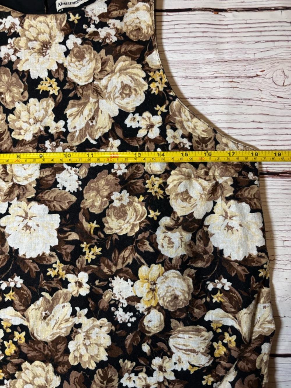 Abercrombie & Fitch Tall Brown Floral High Neck Linen Blend Mini Dress Sz M - Picture 7 of 10